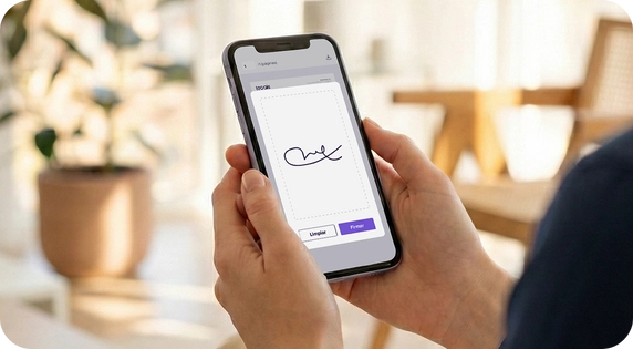 Pantalla de móvil con una firma digital realizada con Tecalis Sign.