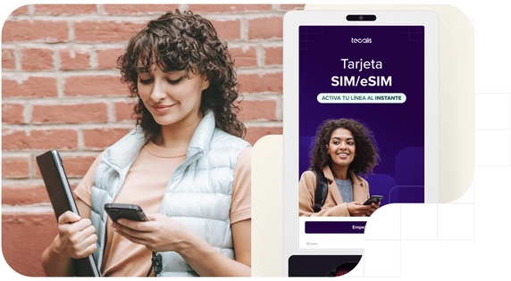 Person using an interactive kiosk for expending a sim card