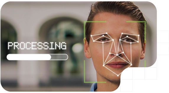Reconocimiento facial para verificación de identidad digital con análisis biométrico en proceso.